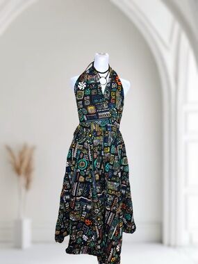 Advance Geometric Print Halter Wide Leg Jumpsuit One Size Fits Most